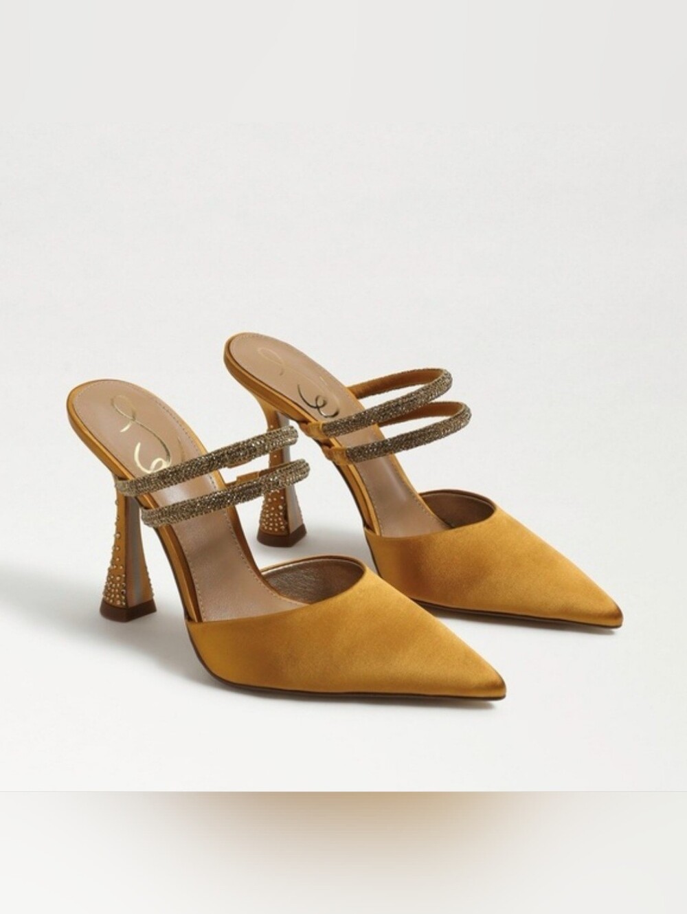 Sam Edelman Mustard Gold Satin Pointed-Toe Mules with Embellished Strap - Picture 9 of 9